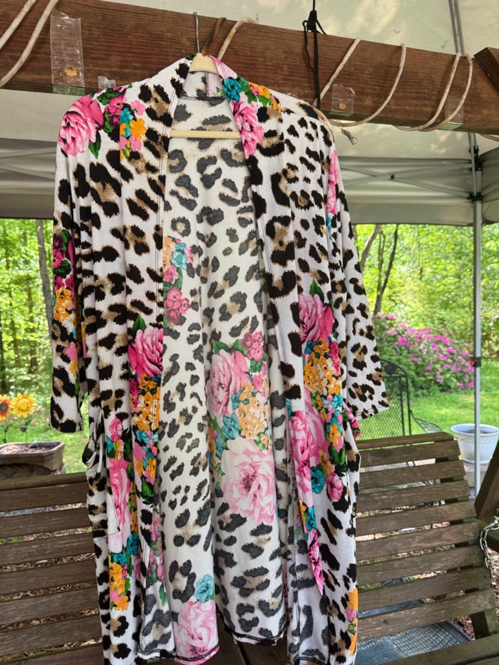 Floral & Leopard Print Open Front Kimono